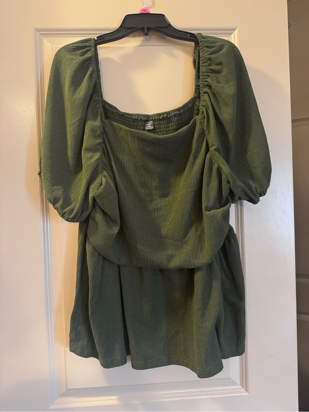SHEIN Olive Green Puff-Sleeve Tunic Top